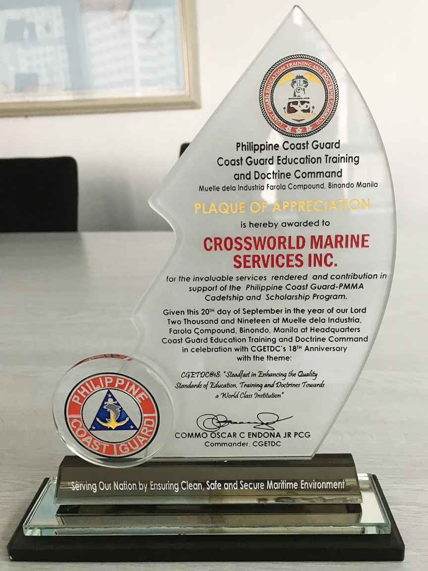 PCG Plaque of Appreciation to Crossworld